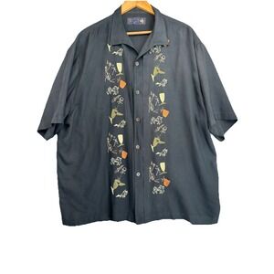 Nat Nast Silk Camp Shirt Mens XL Button Up Bowling Jazz Music Embroidery